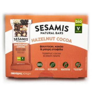 Μπάρα με Φουντούκι, Κακάο και μαύρη Σταφίδα 3 ΤΕΜΑΧΙΑ Sesamis
